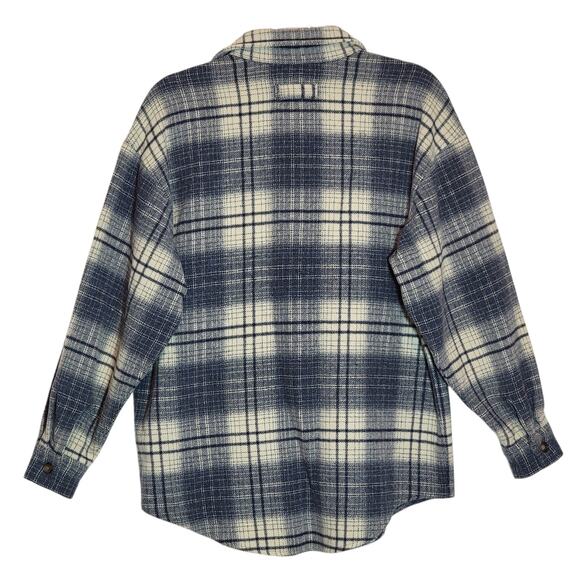 Lands End Plaid Wool Blend Shacket Blue White Button Down Size S Cozy Fall - Picture 7 of 13